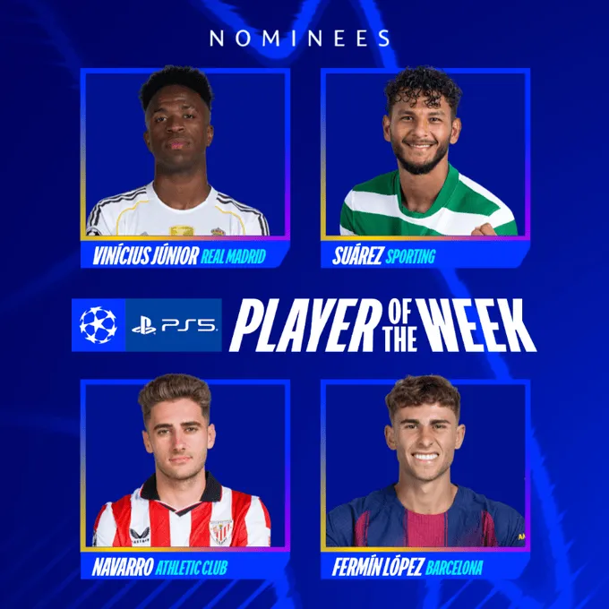 b体育官网-欧冠联赛阶段第7轮最佳球员候选：维尼修斯、费尔明在列